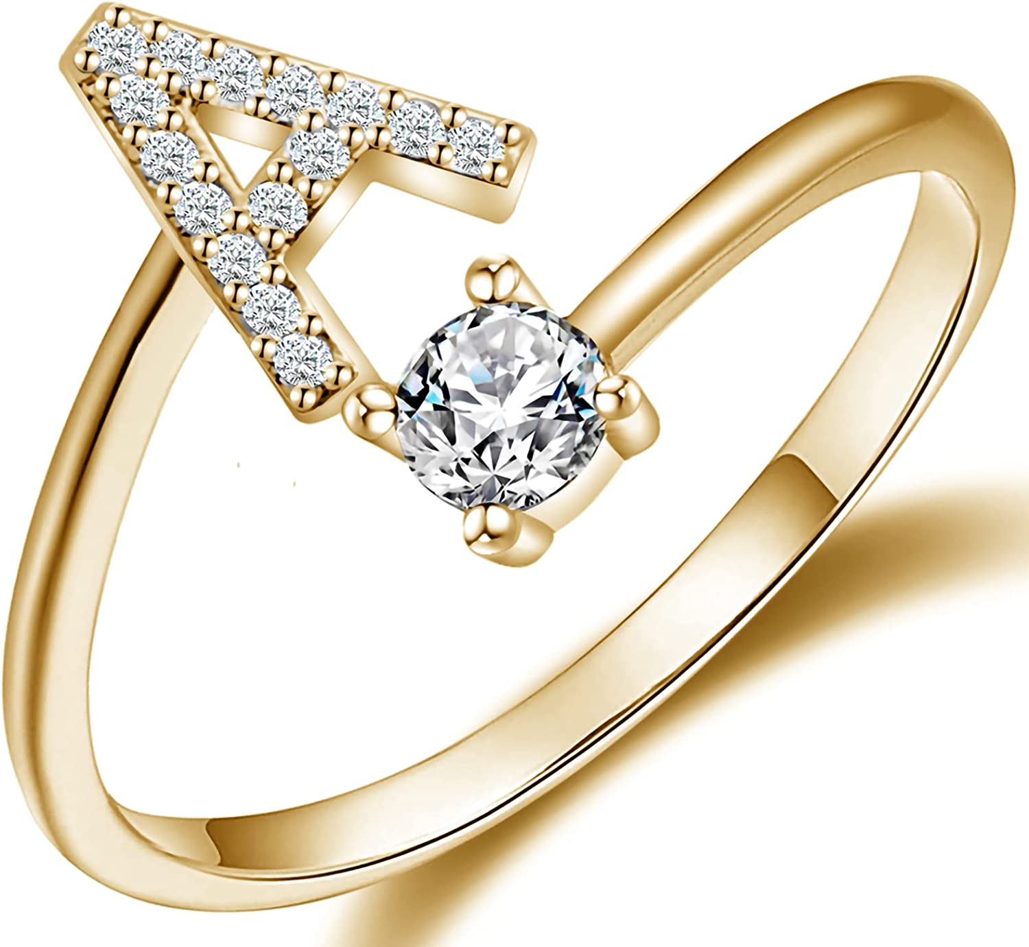 230816064652257_1 Haoze Initial Letter Ring for Women Girls Gold Stackable Alphabet Rings with Initial Adjustable Crystal Inlaid Initial Rings Bridesmaid Gift - Image 1